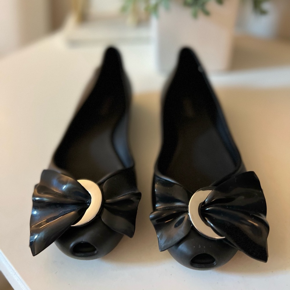 NEW ZAXY women's black bows ballet flats jelly size 5 youth 3